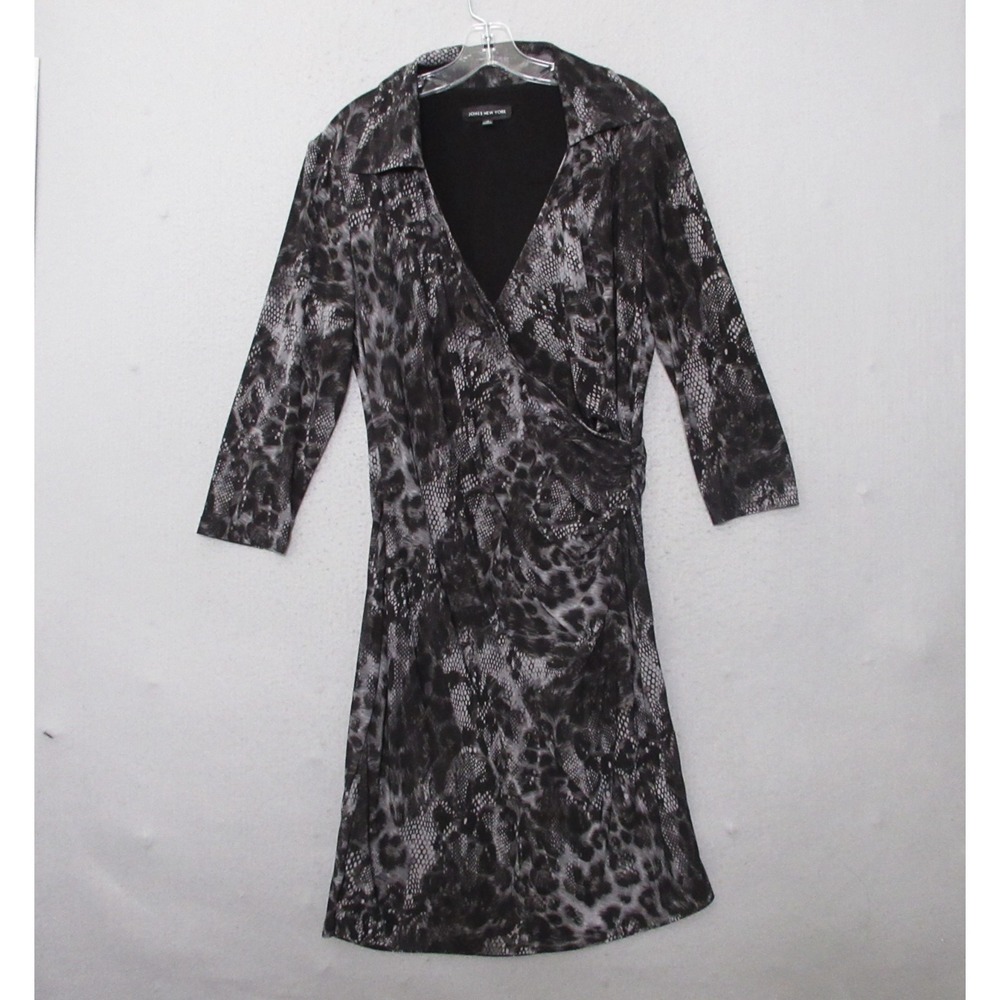 Jones New York Wrap Dress Plus 18 Black Gray Leopard Animal Print Career Office